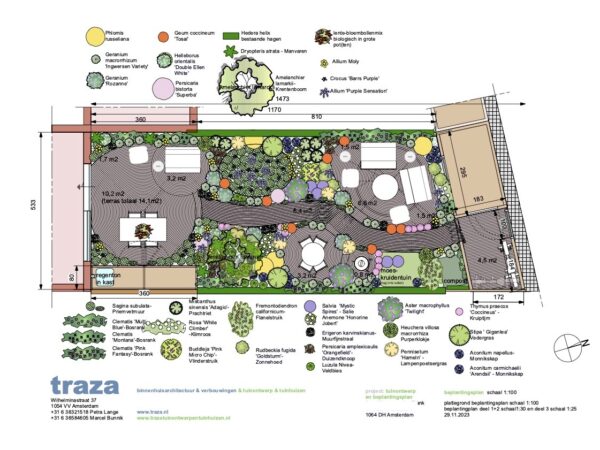 2023-11-29 beplantingsplan plattegrond 1-100 tuin Arwa en Jan kopie